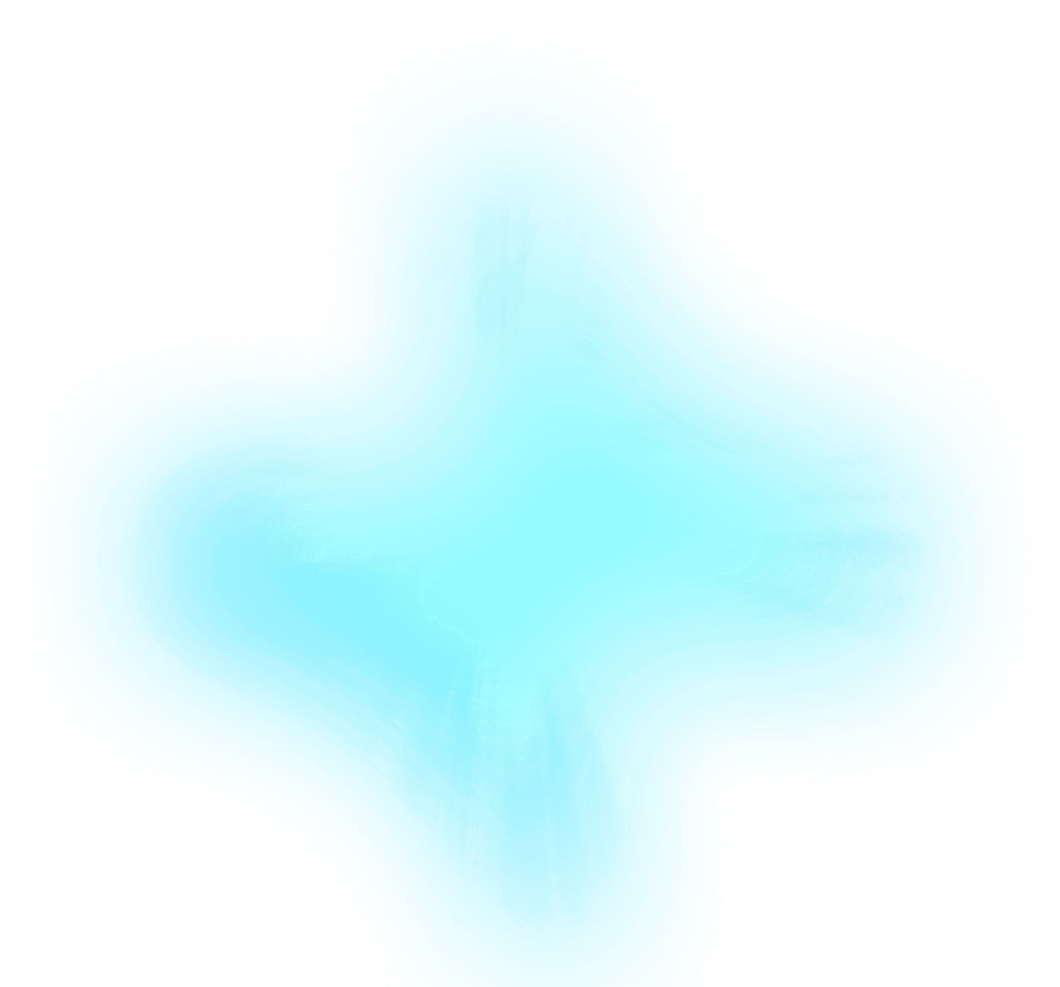 A soft, glowing cyan, star-like shape on a white background.